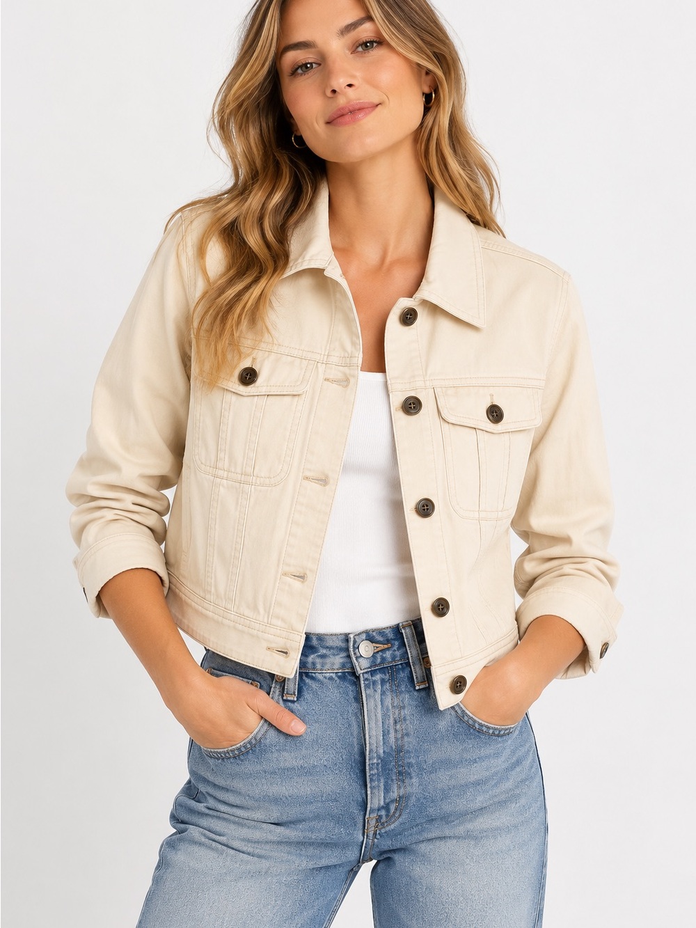 Elan Cropped Button-Down Jacket Womens L Stone Beige NWT Silky Utility